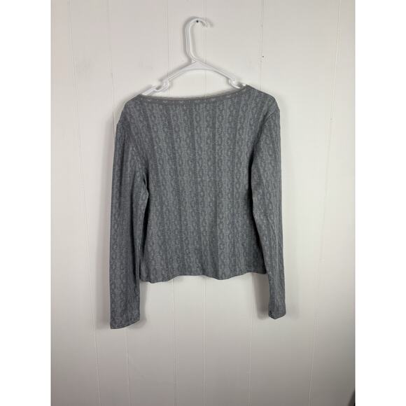 NWT ELODIE XL Collared Long Sleeve Cinched Tie Crop Top Women Gray Peasant - Picture 4 of 6